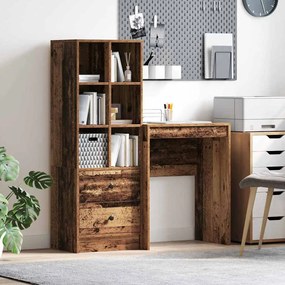vidaXL Γραφείο με αποθηκευτικό χώρο με συρτάρι 2 pcs Παλιό Ξύλο