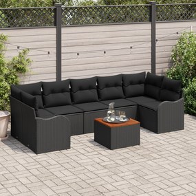 vidaXL Σετ Καναπέ Κήπου 8 pcs Μαύρο Μεγάλο ΠολυΡατάν, Ψάθα, Ξύλο