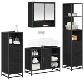 vidaXL Σετ Επίπλων Μπάνιου με ράφι 4 pcs Μαύρη Οξυά Επεξεργασμένο ξύλο