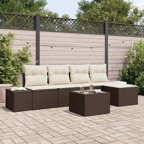 vidaXL Σετ Καναπέ Κήπου 6 pcs Καφέ, Κρέμα Πολυ rattan, βαμμένο ατσάλι