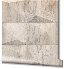 Ταπετσαρία τοίχου ξύλινα τουβλάκια γκρι-μπεζ 34853  0,53 X10.05