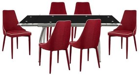 Σετ τραπεζαρίας C10006.04 7τμχ με Τραπέζι LOCA 120+50x80x75εκ. & Καρέκλες MOLI Μπορντώ