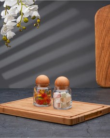 Stewehome Σετ γυάλινων βάζων αποθήκευσης με ξύλινα καπάκια σε σχήμα μπάλας