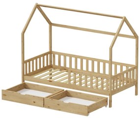 Κρεβάτι παιδικό Piccolo τύπου Montessori με 2 συρτάρια ξύλο πεύκου φυσικό 90x190 εκ. 90x190x160.5 εκ.