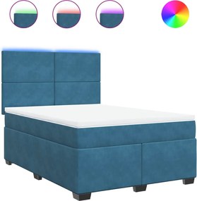 vidaXL Κρεβάτι Boxspring με Στρώμα Μπλε 160x200 εκ. Βελούδινο