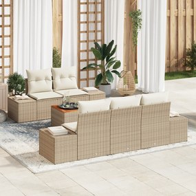 vidaXL Σετ Καναπέ 6 Τεμαχίων με Μαξιλάρια Μπεζ Ρατάν