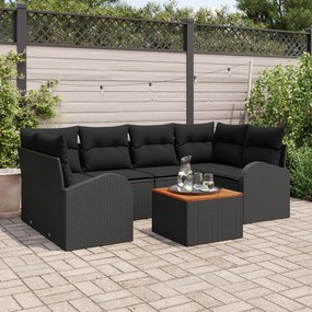vidaXL Σετ Καναπέ Κήπου 7 pcs Μαύρο Μεγάλο Ρατάν & Ξύλο