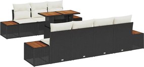 vidaXL Σετ Καναπέ Κήπου με μαξιλάρι 8 pcs Μαύρο Πολυ ράταν