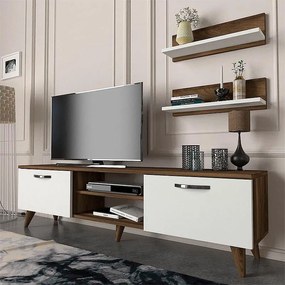 Έπιπλο τηλεόρασης Colin Megapap χρώμα λευκό - καρυδί 150x30x40,6εκ.