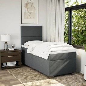 vidaXL Κρεβάτι Boxspring με Στρώμα Σκούρο Γκρι 90x200 εκ. Υφασμάτινο