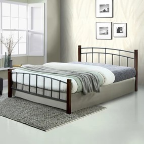 Intrahome Κρεβάτι διπλό Mandy Intrahome ξύλο σε καρυδί απόχρωση-μαύρο μέταλλο 150x190εκ | SKU: INTRAPA-441111114