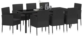 vidaXL 9 Τεμαχίων Σετ Τραπεζαρίας Κήπου με Μαξιλάρια Μαύρο Πολυ Ρατάν