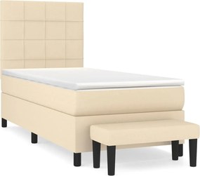 vidaXL Κρεβάτι Boxspring με Στρώμα Κρεμ 90x190 εκ.Υφασμάτινο