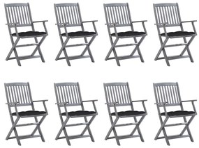 3078284 vidaXL Καρέκλες Εξ. Χώρου Πτυσσόμενες 8 τεμ. Ξύλο Ακακίας &amp; Μαξιλάρια Γκρι, 1 Τεμάχιο