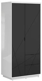 Ντουλάπα Boston CE105, Γυαλιστερό λευκό, Μαύρο ματ, 200.5x94x56.5cm, Πόρτες ντουλάπας: Με μεντεσέδες