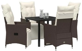 vidaXL Σέτ φαγητού για κήπο με μαξιλάρι 5 pcs Καφέ Πολυ ράταν