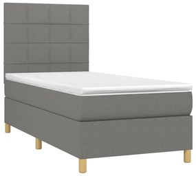 vidaXL Κρεβάτι Boxspring με Στρώμα &amp; LED Σκ.Γκρι 80x200 εκ. Υφασμάτινο