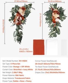 VEVOR Artificial Wedding Arch Flowers Kit Orange With 2 Pcs Flowers 2 Pcs Drapes