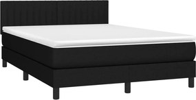 vidaXL Κρεβάτι Boxspring με Στρώμα &amp; LED Μαύρο 140x200 εκ. Υφασμάτινο