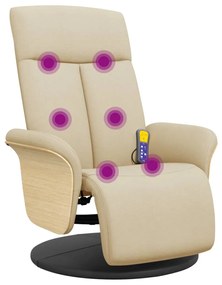 vidaXL Πολυθρόνα Μασάζ Ανακλινόμενη με Υποπόδιο Κρεμ Υφασμάτινη