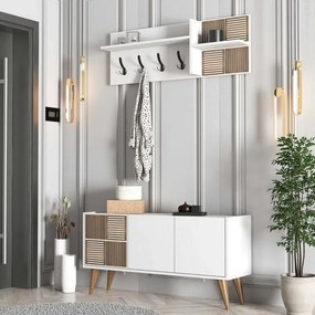 Stewehome Έπιπλο Εισόδου Λευκό με Κρεμάστρες &amp;amp; Ντουλάπι 120x35x60 cm