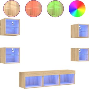 vidaXL Έπιπλα Τοίχου Τηλεόρασης 7 τεμ LED Sonoma Δρυς από Επεξ. Ξύλο