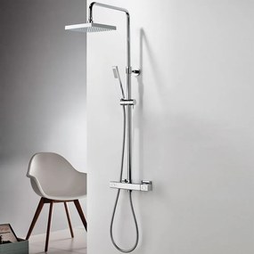 Eurorama Thermo Square Chrome Μπαταρία Ντους 2 Εξόδων με Κολώνα Ρυθμιζόμενου Ύψους 76-137εκ. 613065-100
