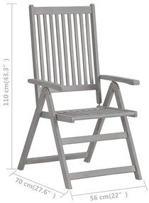 Καρέκλες Κήπου Ανακλ. 8 τεμ. Γκρι Ξύλο Ακακίας &amp; Μαξιλάρια - Γκρι