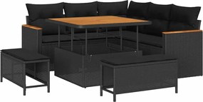 vidaXL Σετ Καναπέ Κήπου με μαξιλάρι 8 pcs Μαύρο Πολυ ράταν