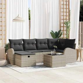 vidaXL Σετ Καναπέ Κήπου με μαξιλάρι 7 pcs Ανοιχτό γκρι Πολυ ράταν