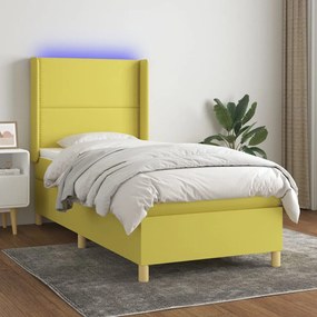 Κρεβάτι Boxspring με Στρώμα &amp; LED Πράσινο 100x200 εκ Υφασμάτινο - Πράσινο