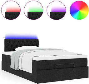 vidaXL Οθωμανικό κρεβάτι με στρώμα &amp; LEDs Μαύρο 120x190 cm Ύφασμα