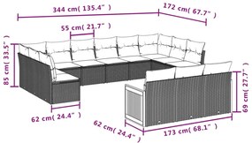 vidaXL Σαλόνι Κήπου 13 Τεμαχίων Γκρι από Συνθετικό Ρατάν με Μαξιλάρια