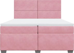 vidaXL Κρεβάτι Boxspring με Στρώμα Ροζ 200x200 εκ. Βελούδινο