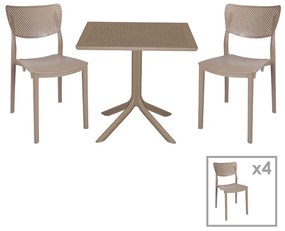 Τραπεζαρία κήπου Groovy-Ignite pakoworld σετ 5τεμ PP cappuccino 80x80x74,5εκ. - 253-000094 - 253-000094