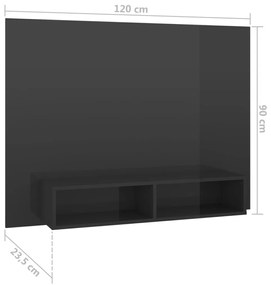 Έπιπλο Τηλεόρασης Τοίχου Γυαλ. Γκρι 120x23,5x90 εκ. Μοριοσανίδα - Γκρι