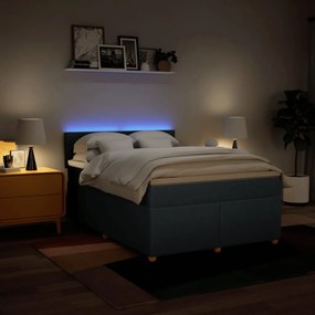 Κρεβάτι Boxspring με Στρώμα Μπλε 140x190 εκ. Υφασμάτινο - Μπλε