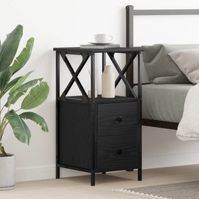 vidaXL Μαύρο Κομοδίνο από Δρύς 34x35,5x70 εκ.