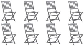 vidaXL Καρέκλες Εξ. Χώρου Πτυσσόμενες 8 τεμ. Ξύλο Ακακίας &amp; Μαξιλάρια