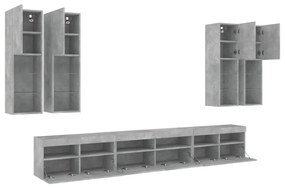 vidaXL Ντουλάπια Τηλεόρασης Τοίχου 7 τεμ. Φώτα LED Γκρι Σκυροδέματος