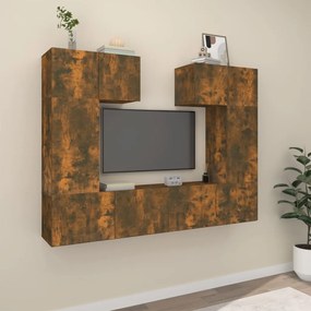 vidaXL Σετ Επίπλων Τηλεόρασης 6 Τεμαχίων Καπνιστή δρυς Επεξ. Ξύλο