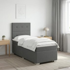vidaXL Κρεβάτι Box Spring με Στρώμα και LED Σκούρο Γκρι 90 x 190 cm