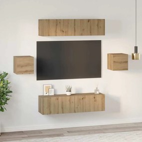 vidaXL Σετ επίπλου τηλεόρασης Επιτοίχιο με αποθήκευση με πόρτα 6 pcs artisan δρυς