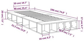 Πλαίσιο Κρεβατιού Καπνιστή Δρυς 90 x 190 εκ. Επεξεργασμένο Ξύλο - Καφέ