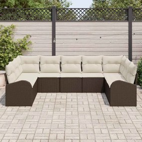 vidaXL 9 κομμάτια Garden Sofa Set με μαξιλάρια σε καφέ χρώμα, πολυάκανθος.