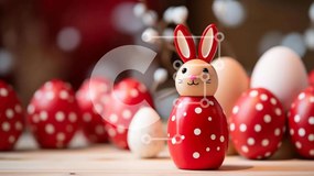 Intra Συλλεκτικό Ξύλινο Παζλ Plywood 4mm - Κόκκινο ειδώλιο λαγουδάκι με λευκά και κόκκινα αυγά Σε Ξύλινο Κουτί - Διαστάσεις: 10x10 cm – 25 κομμάτια