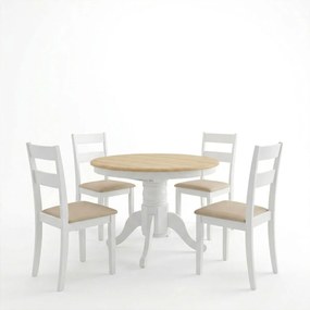 Τραπεζαρία Dallan Lars pakoworld 5τεμ λευκό rubberwood Φ100(+38)x100x75εκ