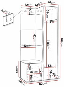 Σετ διαδρόμου Hartford 390, 186x82x46cm, Τυρκουάζ, Μαύρο, Πλαστικοποιημένη μοριοσανίδα, Ταπισερί, Ινοσανίδες μέσης πυκνότητας, Εντοιχισμένη, Τοίχου