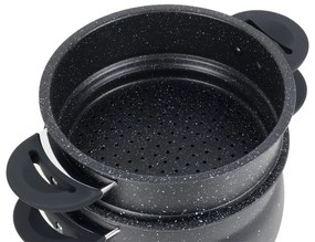 Ατμομάγειρας Royalty Line RL-CP6LM, 20 cm, 6 λίτρα, 3 τεμάχια, μαρμάρινο φινίρισμα, επαγωγή, Μαύρο