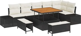 vidaXL Σετ Καναπέ Κήπου με μαξιλάρι 9 pcs Μαύρο Πολυ ράταν